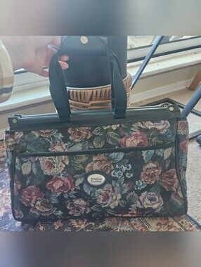 Vintage American Tourister Green Brown Floral Tapestry Carry-On Travel Bag